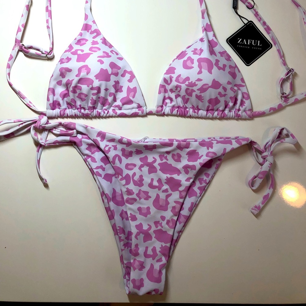 Zaful Pink Leopard Swimwear Two-Piece